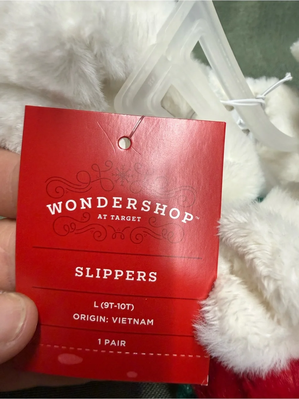 Wondershop White Plush Slippers with Red Accents 9t-10T